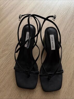 Steve Madden Black Strappy Square-Toe Heels